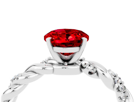White gold Oval Cut Ruby Solitaire Ring with Twisted Band and Pavé Accents_4