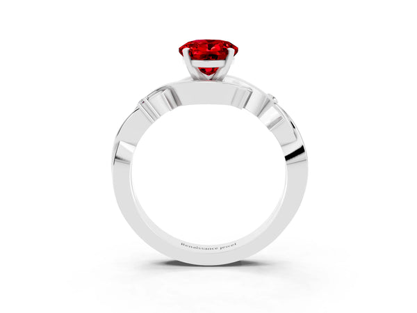 White gold Oval Cut Ruby Solitaire Ring with Twisted Band and Prong Setting
