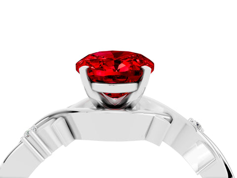 White gold Oval Cut Ruby Solitaire Ring with Twisted Band and Prong Setting_16