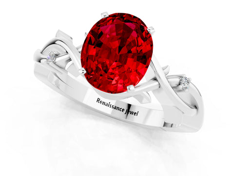 White gold Oval Cut Ruby Solitaire Ring with Twisted Band and Prong Setting_1
