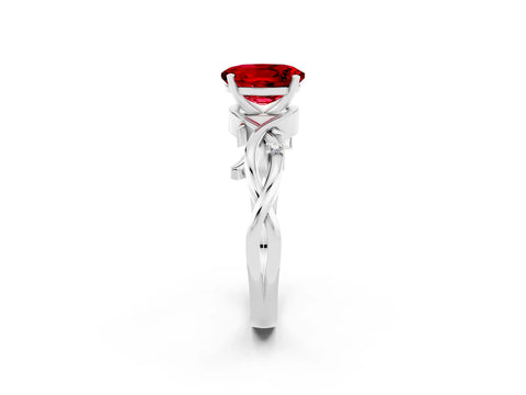White gold Oval Cut Ruby Solitaire Ring with Twisted Band and Prong Setting_2
