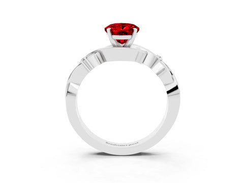 White gold Oval Cut Ruby Solitaire Ring with Twisted Band and Prong Setting_3