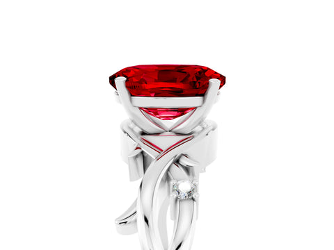 White gold Oval Cut Ruby Solitaire Ring with Twisted Band and Prong Setting_5
