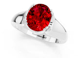 White gold Oval Cut Ruby Solitaire Ring with Wide Band and Prong Setting_1