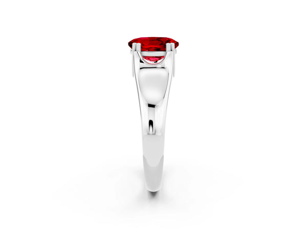 Platinum Oval Cut Ruby Solitaire Ring with Wide Band and Prong Setting