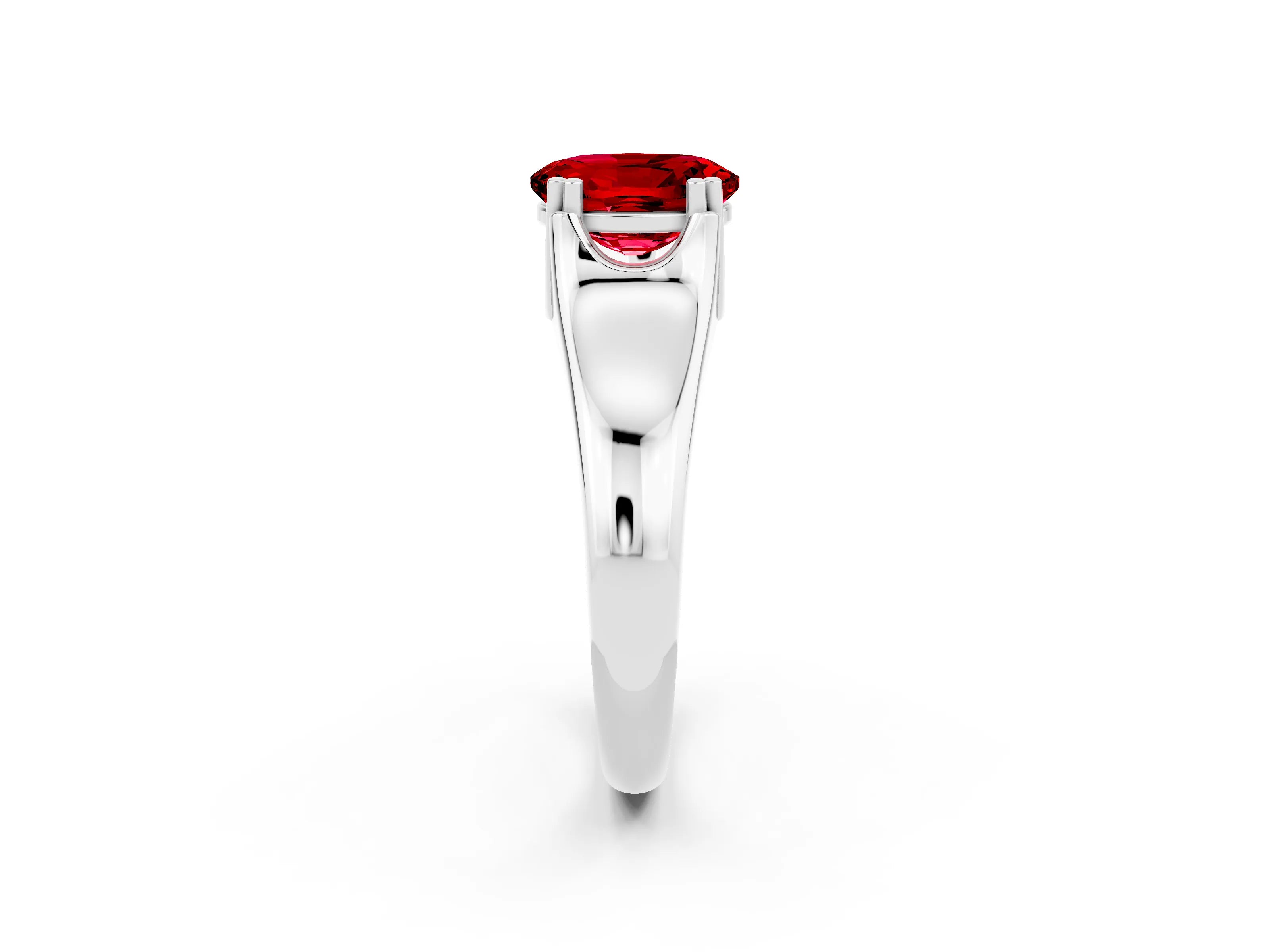White gold Oval Cut Ruby Solitaire Ring with Wide Band and Prong Setting_2