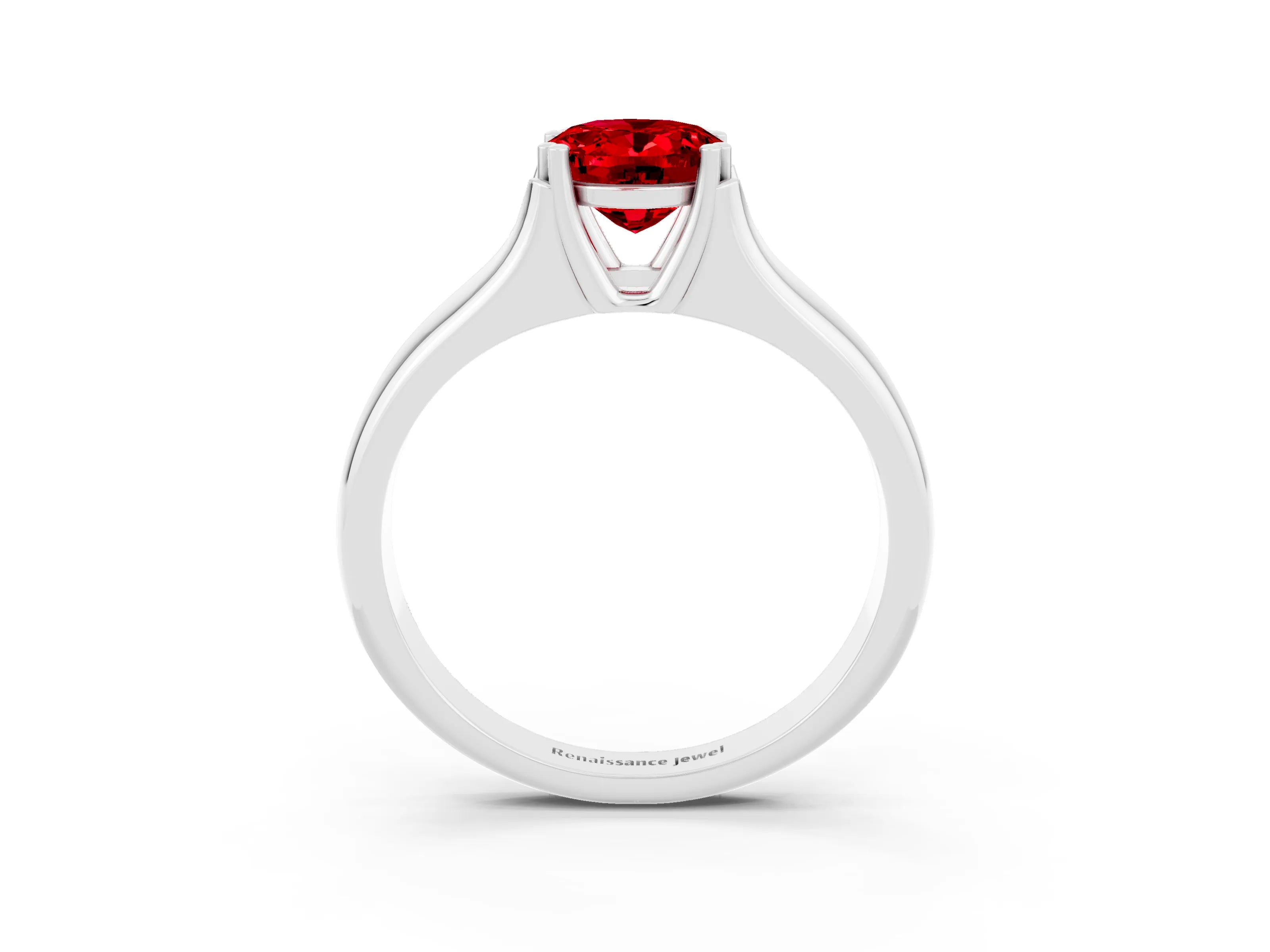 White gold Oval Cut Ruby Solitaire Ring with Wide Band and Prong Setting_3