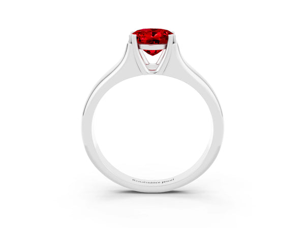 White gold Oval Cut Ruby Solitaire Ring with Wide Band and Prong Setting