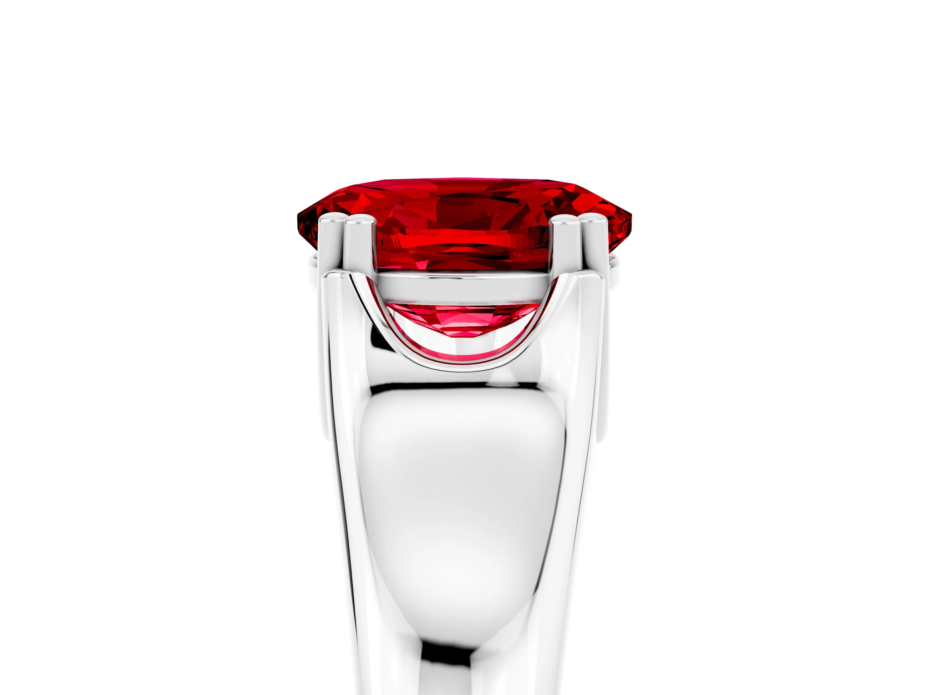 White gold Oval Cut Ruby Solitaire Ring with Wide Band and Prong Setting_5