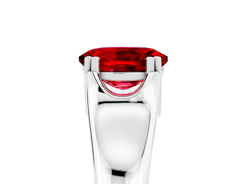 White gold Oval Cut Ruby Solitaire Ring with Wide Band and Prong Setting_5