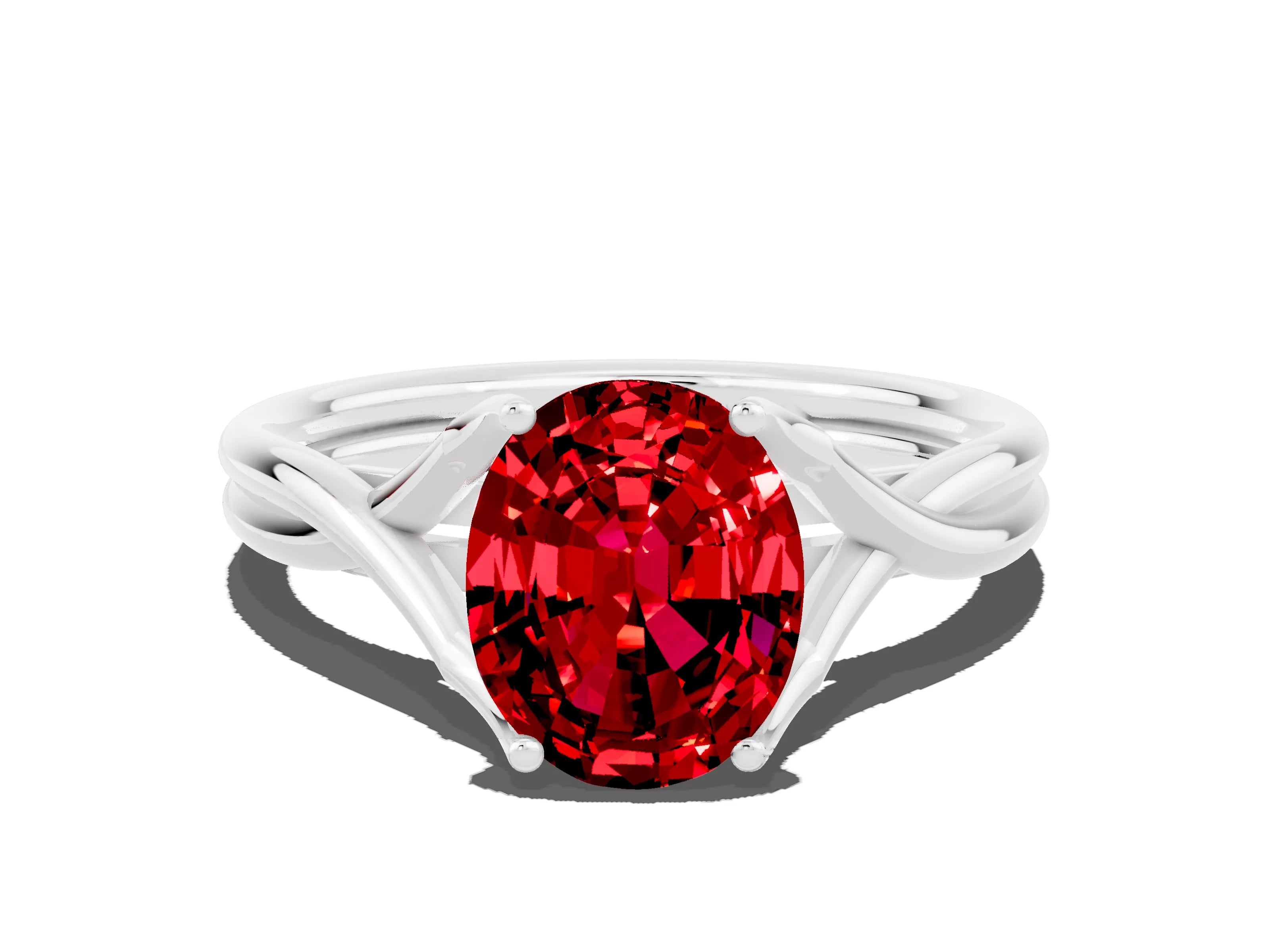 White gold Oval Cut Ruby Solitaire Twist Band Prong Setting Ring_54