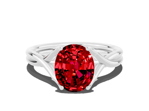 White gold Oval Cut Ruby Solitaire Twist Band Prong Setting Ring_54