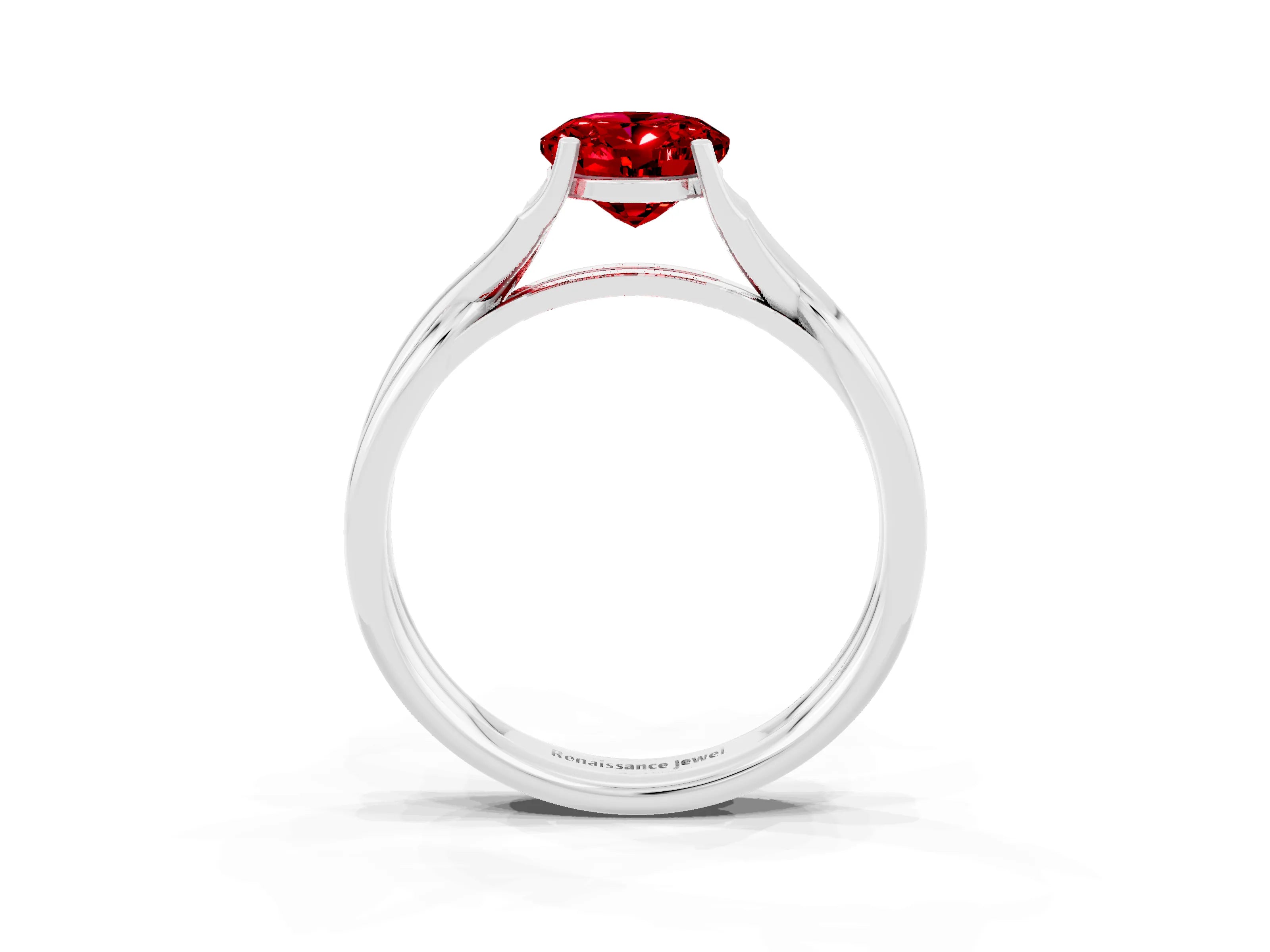 White gold Oval Cut Ruby Solitaire Twist Band Prong Setting Ring_57