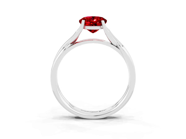 White gold Oval Cut Ruby Solitaire Twist Band Prong Setting Ring