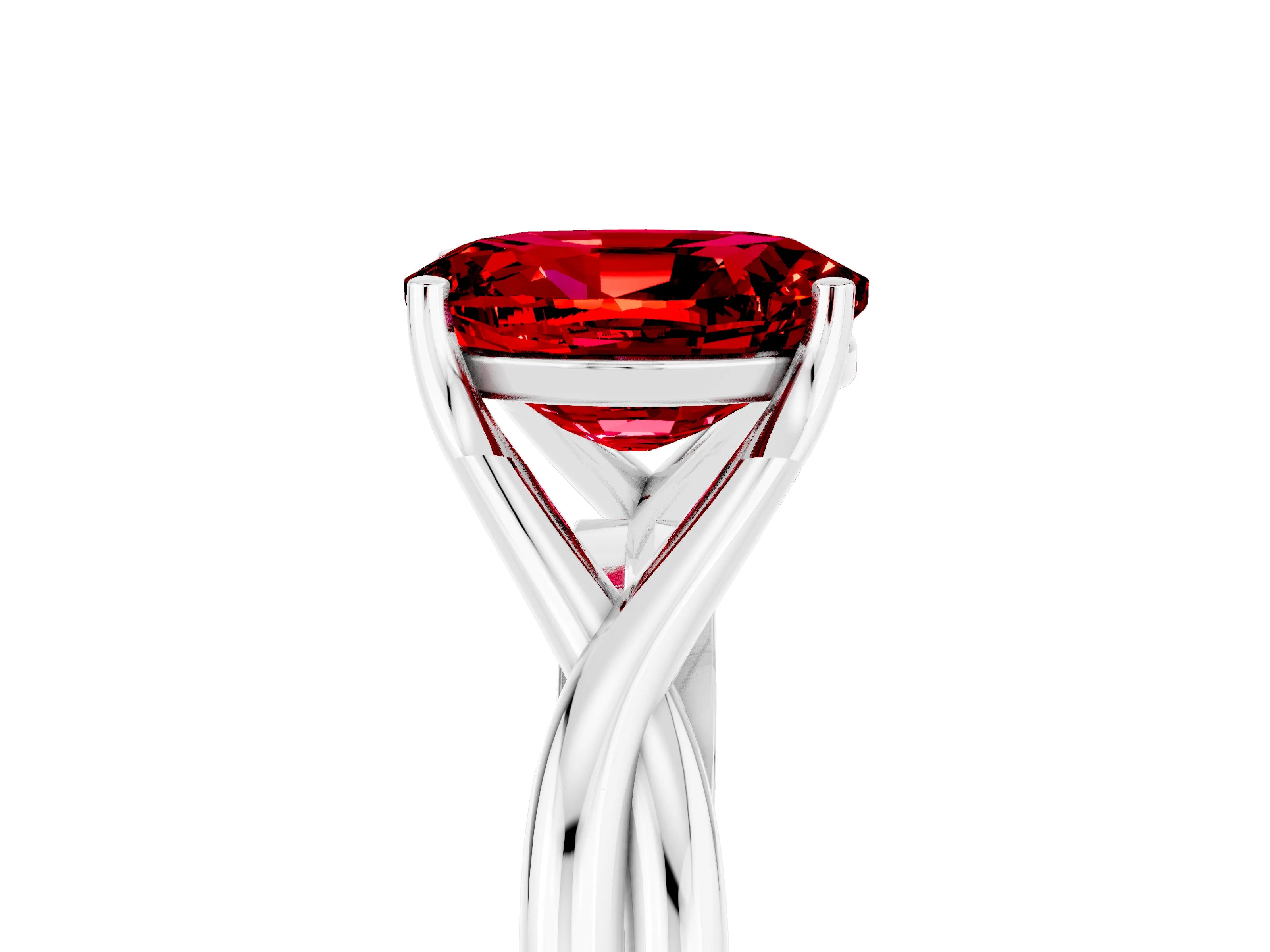 White gold Oval Cut Ruby Solitaire Twist Band Prong Setting Ring_59