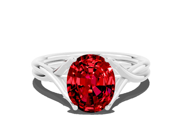 Platinum Oval Cut Ruby Solitaire Twist Band Prong Setting Ring