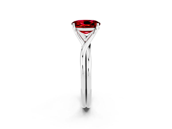 Platinum Oval Cut Ruby Solitaire Twist Band Prong Setting Ring