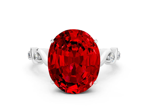 Platinum Oval Cut Ruby Solitaire Twisted Band with Round  Accents and Prong Setting