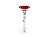 White gold Oval Cut Ruby Solitaire Twisted Band with Round  Accents and Prong Setting_14