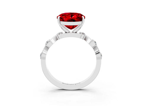White gold Oval Cut Ruby Solitaire Twisted Band with Round  Accents and Prong Setting_15