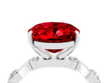 White gold Oval Cut Ruby Solitaire Twisted Band with Round  Accents and Prong Setting_16