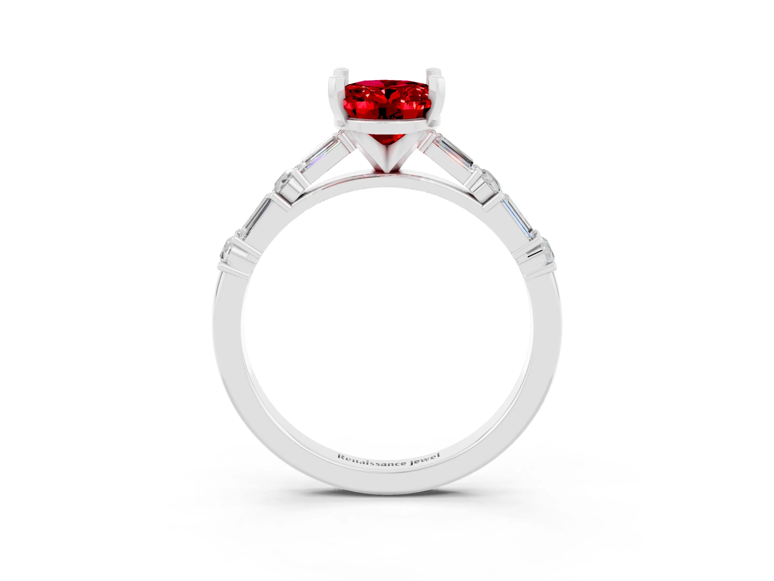 White gold Oval Cut Ruby Solitaire with Side Baguettes and Channel Set Band_3
