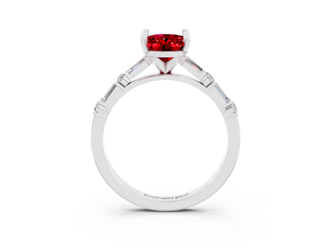 White gold Oval Cut Ruby Solitaire with Side Baguettes and Channel Set Band_3