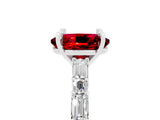 White gold Oval Cut Ruby Solitaire with Side Baguettes and Channel Set Band_5