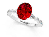 White gold Oval Cut Ruby Solitaire with Side Stones on a Pavé Band and Four-Prong Setting_1