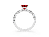 White gold Oval Cut Ruby Solitaire with Side Stones on a Pavé Band and Four-Prong Setting_3
