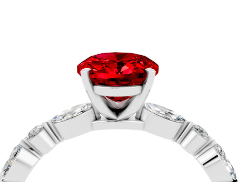 White gold Oval Cut Ruby Solitaire with Side Stones on a Pavé Band and Four-Prong Setting_4