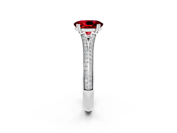 Platinum Oval Cut Ruby Split Shank Engagement Ring with Pavé Band
