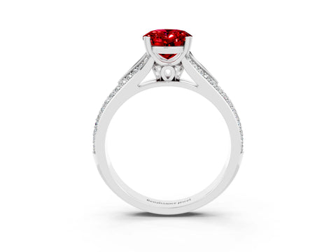 White gold Oval Cut Ruby Split Shank Engagement Ring with Pavé Band_3