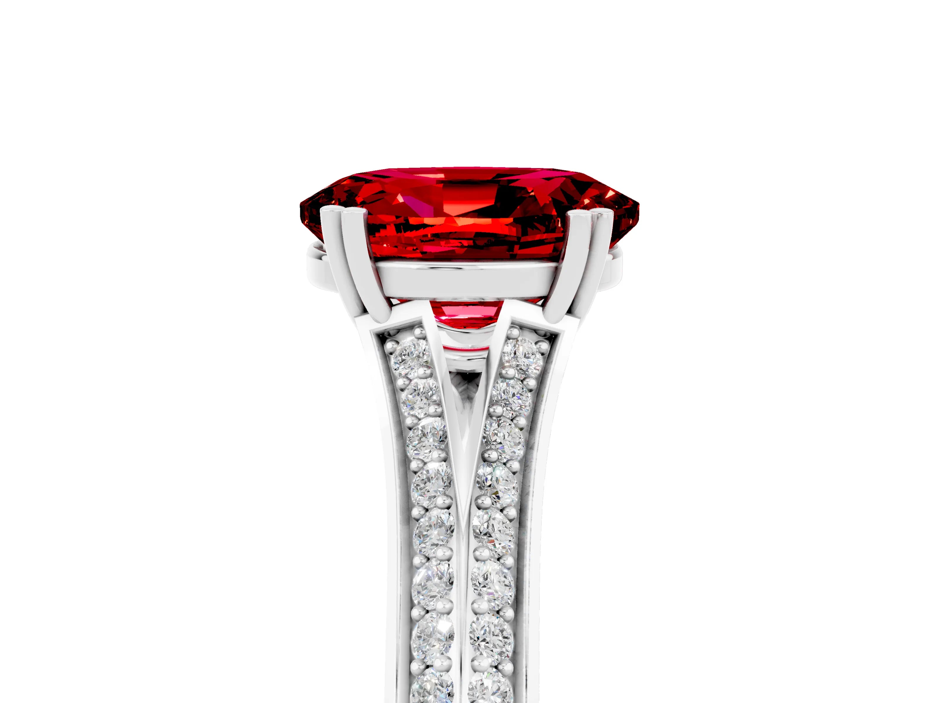 White gold Oval Cut Ruby Split Shank Engagement Ring with Pavé Band_5