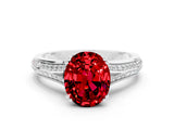 White gold Oval Cut Ruby Split Shank Engagement Ring with Pavé Band