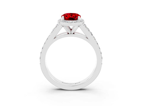 White gold Oval Cut Ruby Split Shank Halo Ring with Four-Prong Setting_15