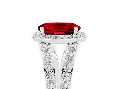 White gold Oval Cut Ruby Split Shank Halo Ring with Four-Prong Setting_17