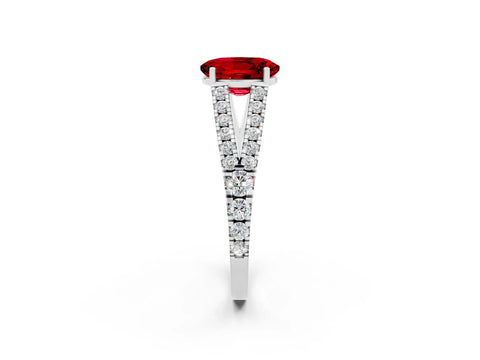 White gold Oval Cut Ruby Split Shank Pavé Engagement Ring with Four-Prong Setting_14