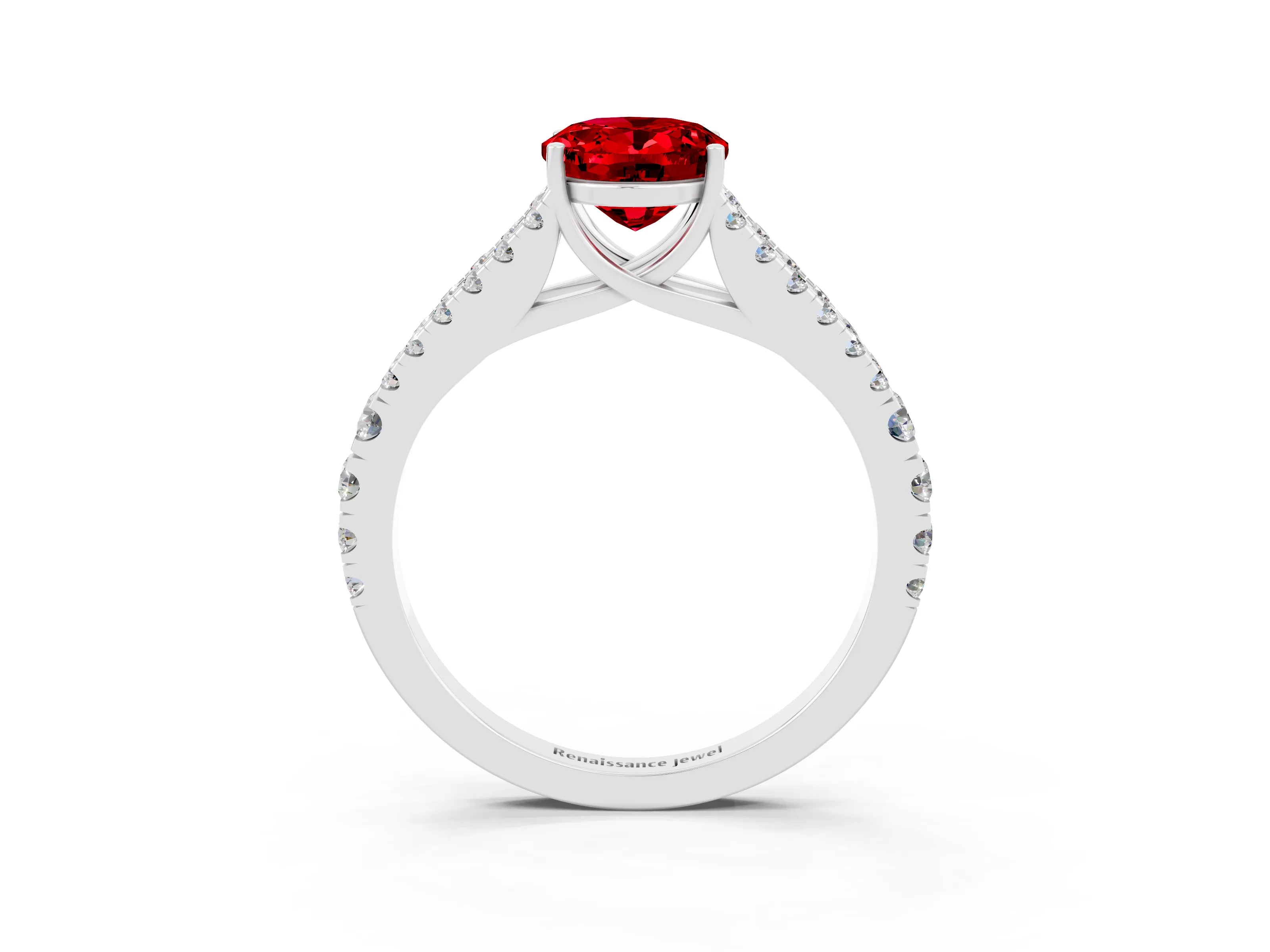 White gold Oval Cut Ruby Split Shank Pavé Engagement Ring with Four-Prong Setting_15