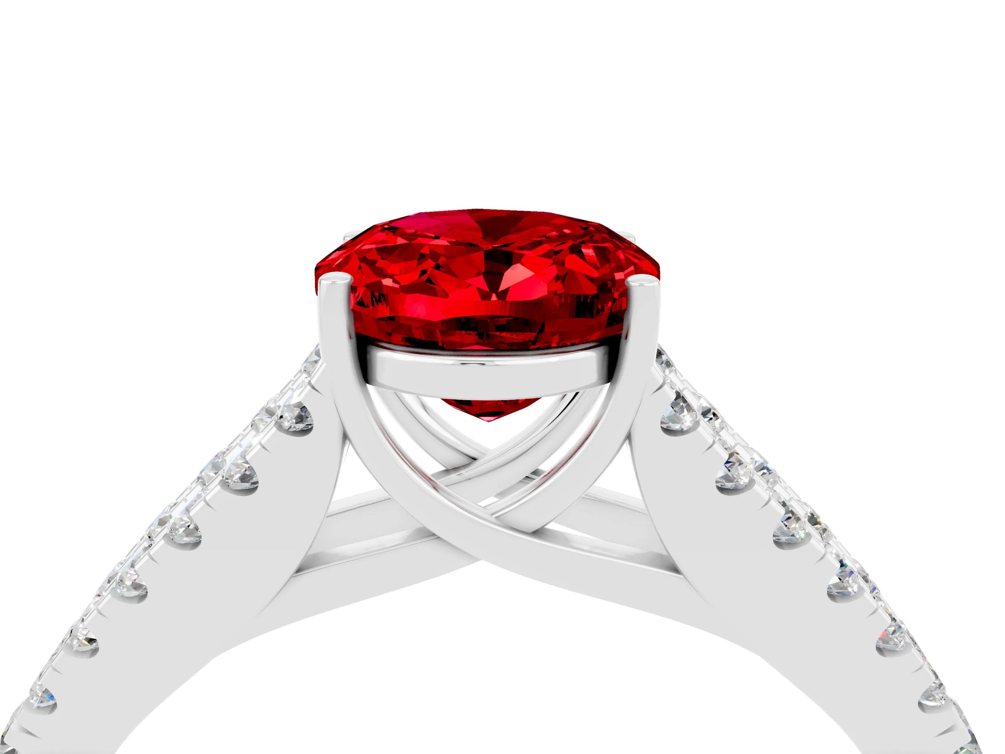White gold Oval Cut Ruby Split Shank Pavé Engagement Ring with Four-Prong Setting_16