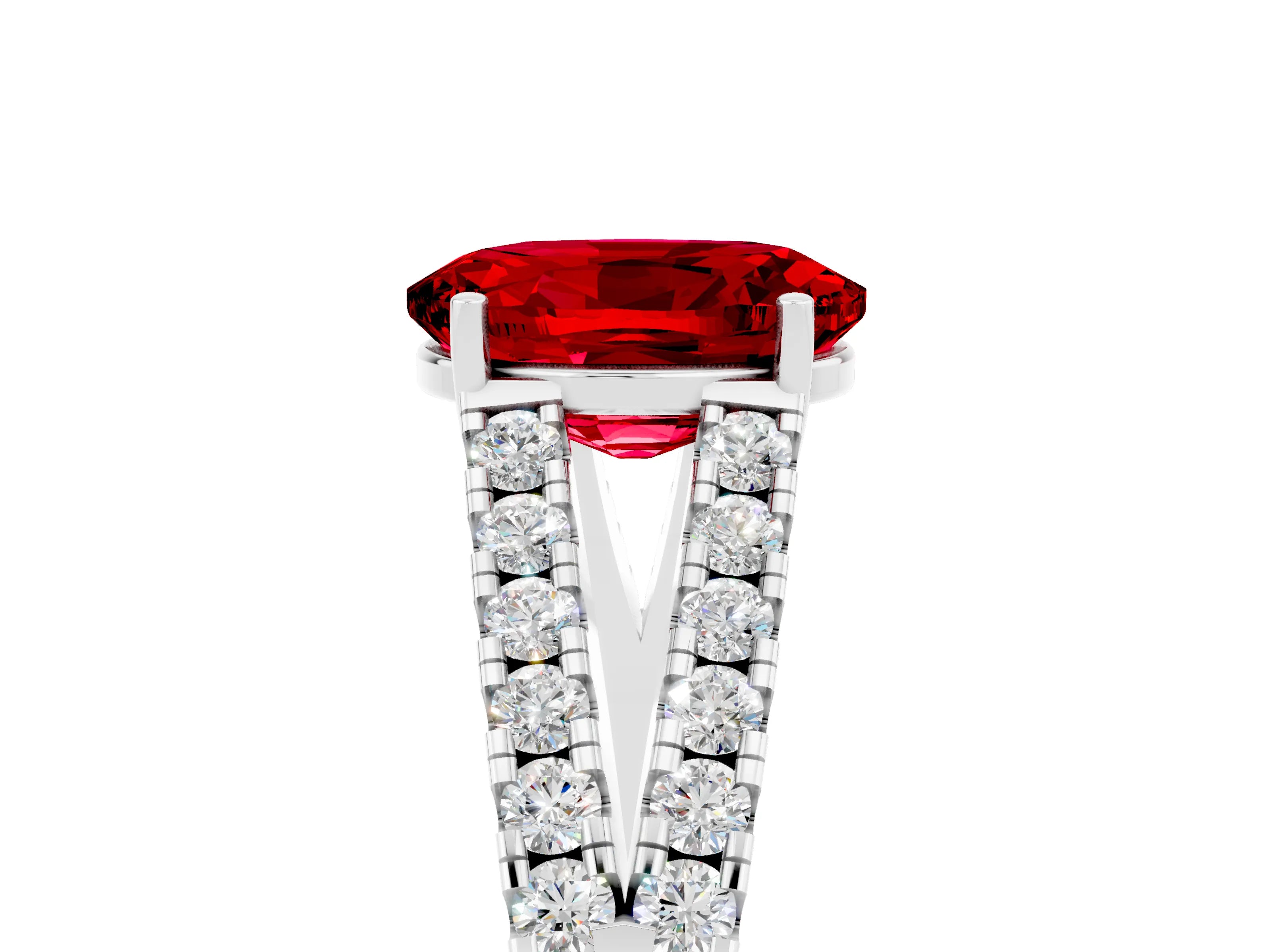 White gold Oval Cut Ruby Split Shank Pavé Engagement Ring with Four-Prong Setting_17