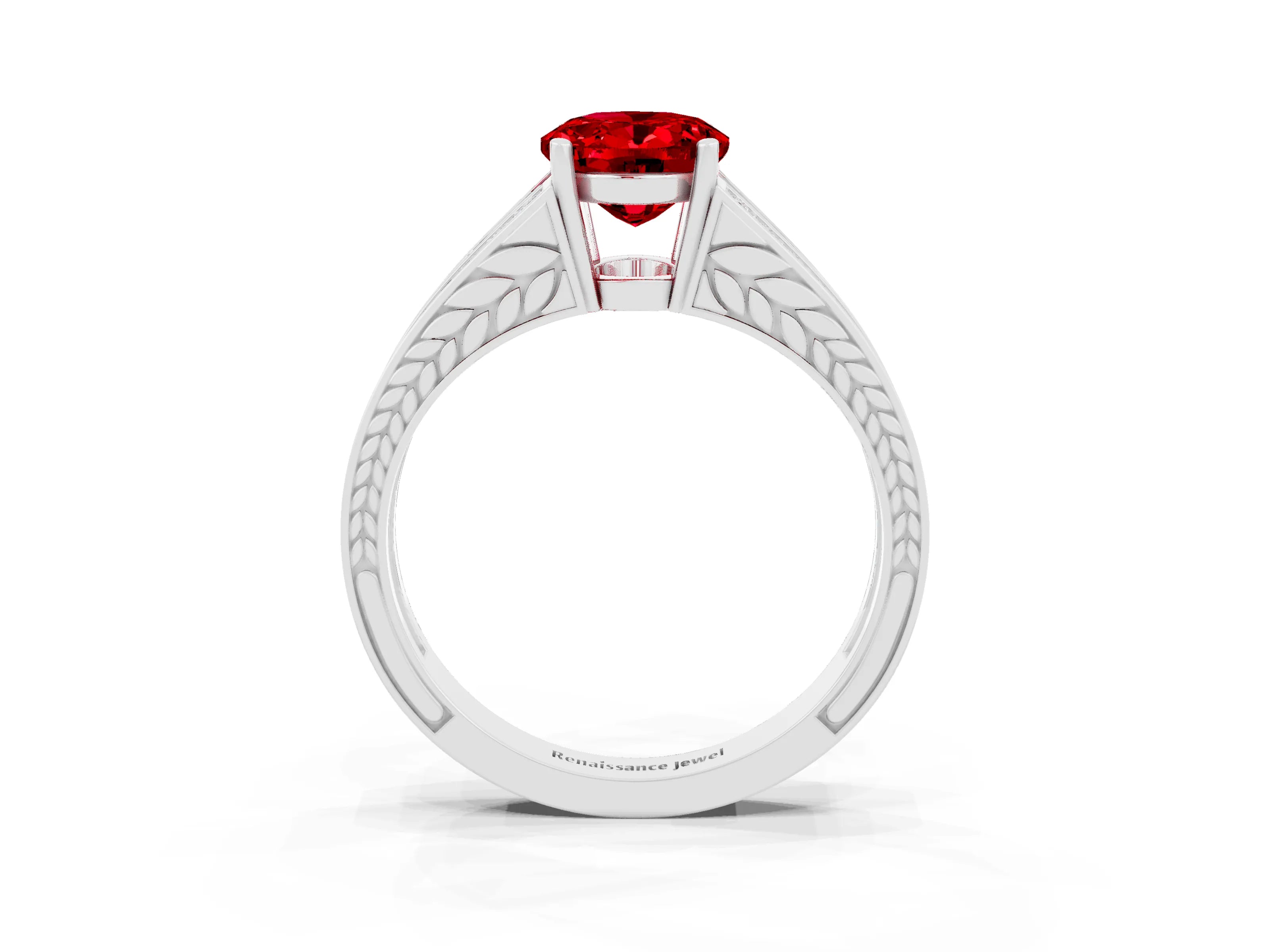 White gold Oval Cut Ruby Split Shank Ring with Pavé Band and Four-Prong Setting_3