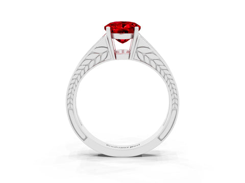 White gold Oval Cut Ruby Split Shank Ring with Pavé Band and Four-Prong Setting_3