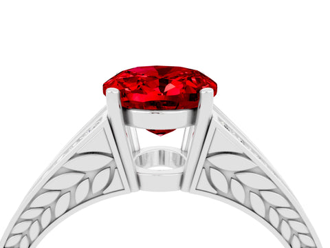 White gold Oval Cut Ruby Split Shank Ring with Pavé Band and Four-Prong Setting_4