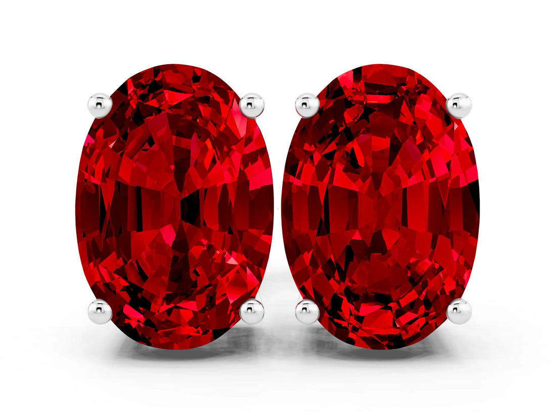 10K White Gold 0.75 Carat Oval Ruby Stud Earrings