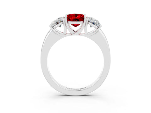 White gold Oval Cut Ruby Three-Stone Ring with Four-Prong Setting and Classic Band_3
