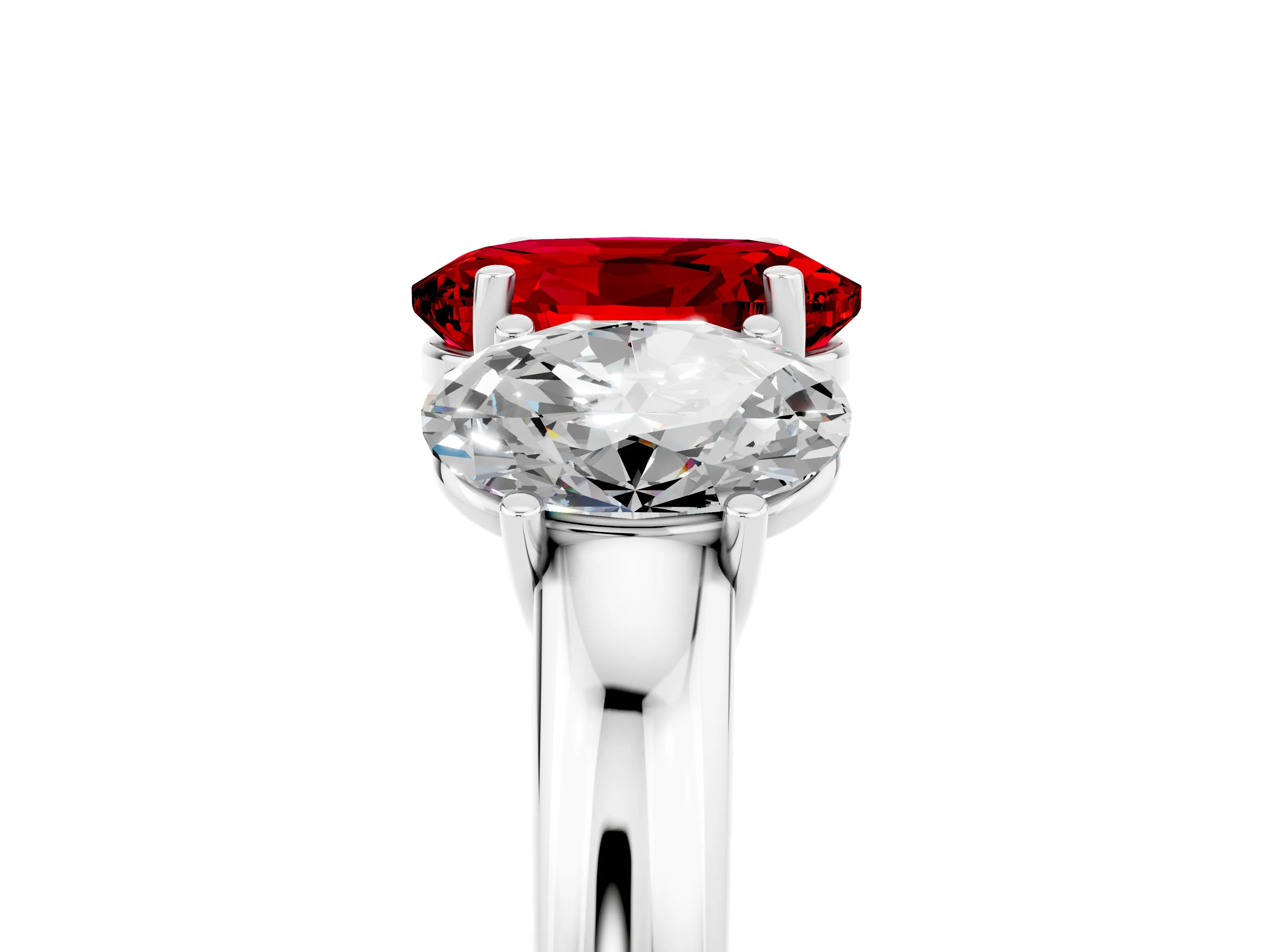 White gold Oval Cut Ruby Three-Stone Ring with Four-Prong Setting and Classic Band_5