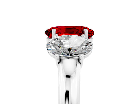 White gold Oval Cut Ruby Three-Stone Ring with Four-Prong Setting and Classic Band_5