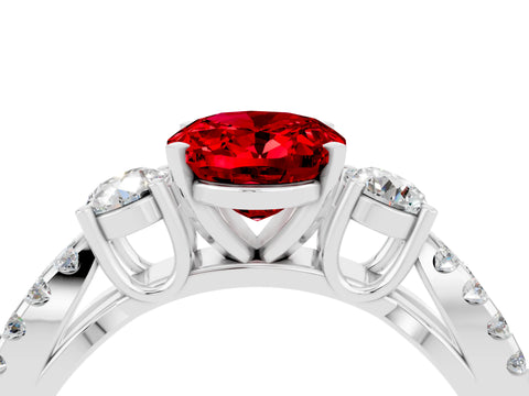 White gold Oval Cut Ruby Three-Stone Ring with Pavé Split Shank and Four-Prong Setting_16