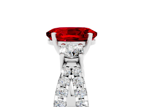 White gold Oval Cut Ruby Three-Stone Ring with Pavé Split Shank and Four-Prong Setting_17